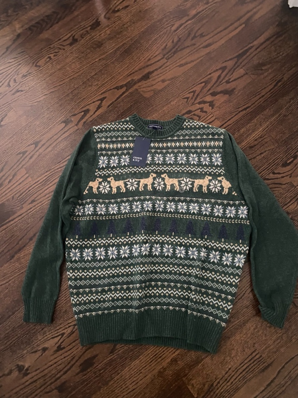 Men's Forest Green Fair Isle holiday Sweater size L NWT